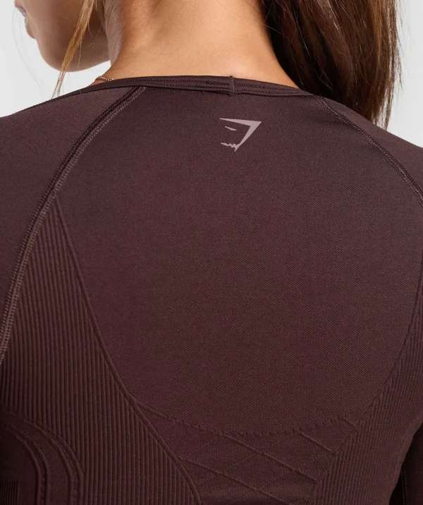 Clearance Gymshark Corset Seamless Long Sleeve Top HeritageBrown