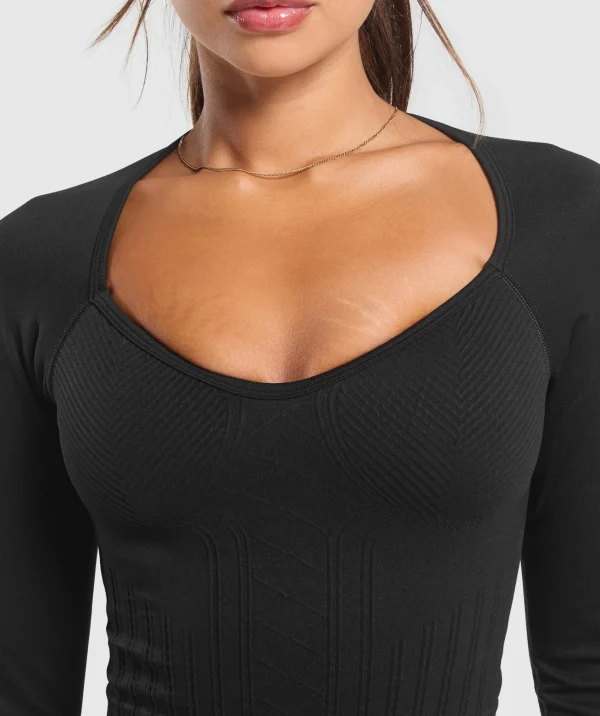 Online Gymshark Corset Seamless Long Sleeve Top Black