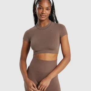 Online Gymshark Cotton Seamless Crop Top SoftBrown