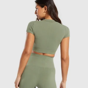 Fashion Gymshark Cotton Seamless Crop Top BaseGreen