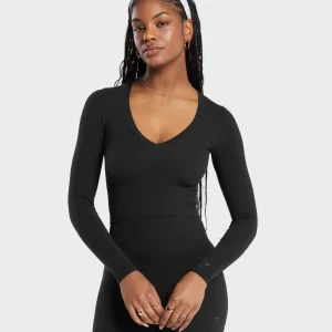 Discount Gymshark Cotton Seamless Long Sleeve Midi Top Black