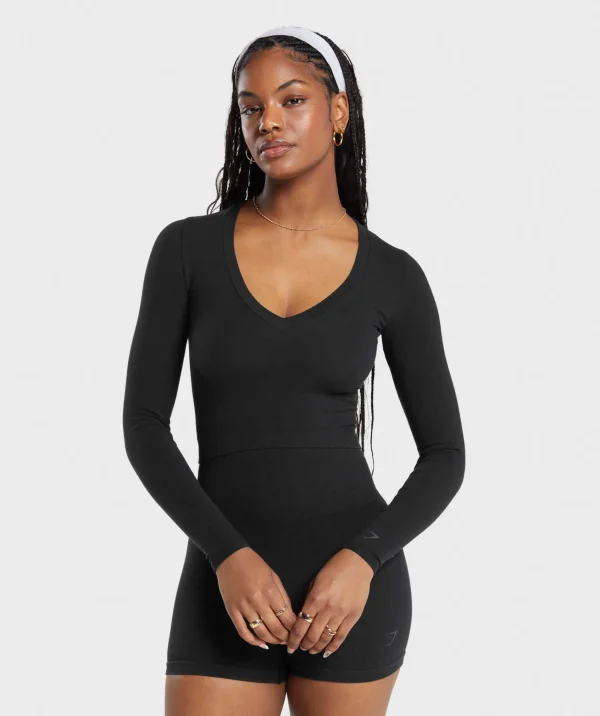 Discount Gymshark Cotton Seamless Long Sleeve Midi Top Black