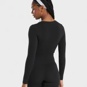 Discount Gymshark Cotton Seamless Long Sleeve Midi Top Black