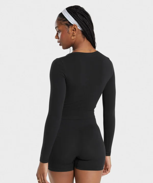 Discount Gymshark Cotton Seamless Long Sleeve Midi Top Black