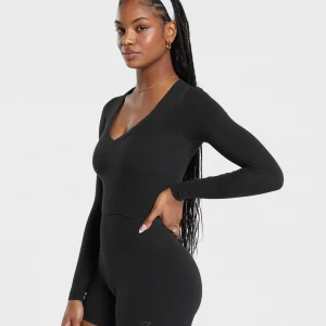 Discount Gymshark Cotton Seamless Long Sleeve Midi Top Black