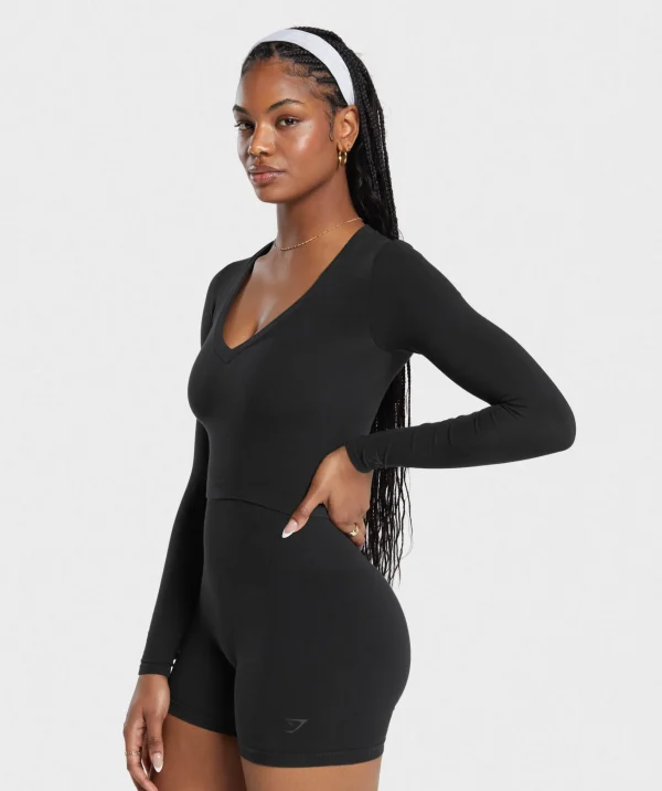 Discount Gymshark Cotton Seamless Long Sleeve Midi Top Black