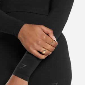 Discount Gymshark Cotton Seamless Long Sleeve Midi Top Black