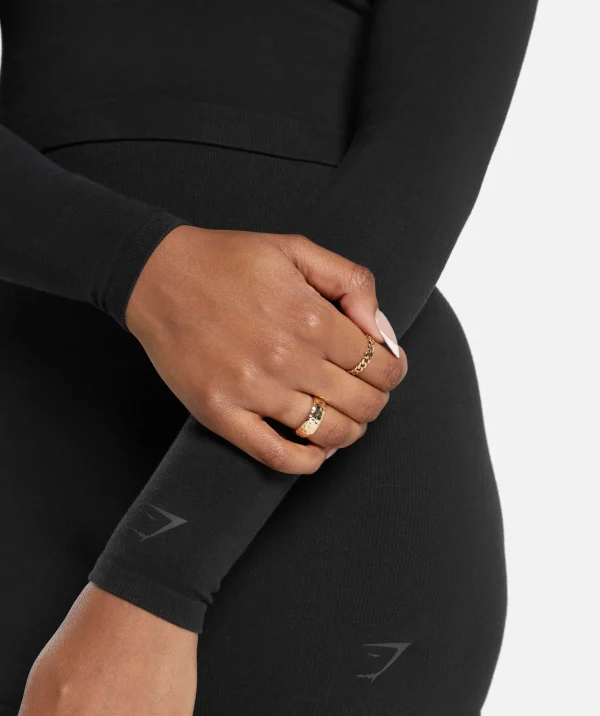 Discount Gymshark Cotton Seamless Long Sleeve Midi Top Black