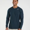 Best Gymshark Crest Long Sleeve T-Shirt Navy