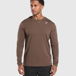 Hot Gymshark Crest Long Sleeve T-Shirt WalnutBrown