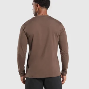 Hot Gymshark Crest Long Sleeve T-Shirt WalnutBrown