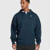 Online Gymshark Crest Oversized Zip Up Hoodie Navy