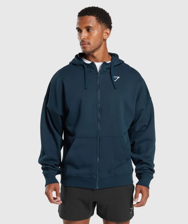 Online Gymshark Crest Oversized Zip Up Hoodie Navy