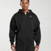 Best Gymshark Crest Oversized Zip Up Hoodie Black