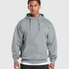 New Gymshark Crest Oversized Zip Up Hoodie DenimGrey