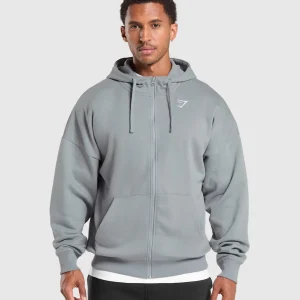 New Gymshark Crest Oversized Zip Up Hoodie DenimGrey