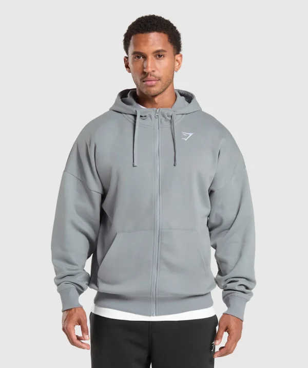 New Gymshark Crest Oversized Zip Up Hoodie DenimGrey