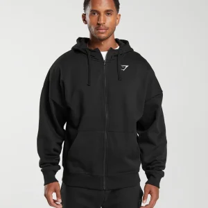 Best Gymshark Crest Oversized Zip Up Hoodie Black