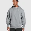 Online Gymshark Crest Oversized Zip Up Hoodie CharcoalGreyMarl