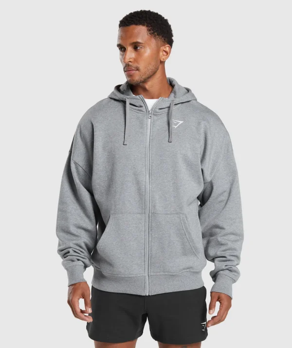 Online Gymshark Crest Oversized Zip Up Hoodie CharcoalGreyMarl