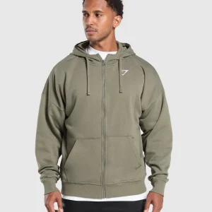 Discount Gymshark Crest Oversized Zip Up Hoodie BaseGreen