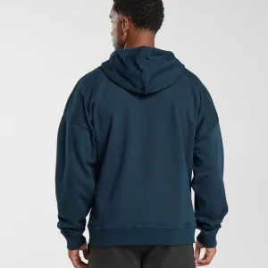 Online Gymshark Crest Oversized Zip Up Hoodie Navy