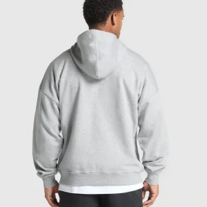 Outlet Gymshark Crest Oversized Zip Up Hoodie LightGreyCoreMarl