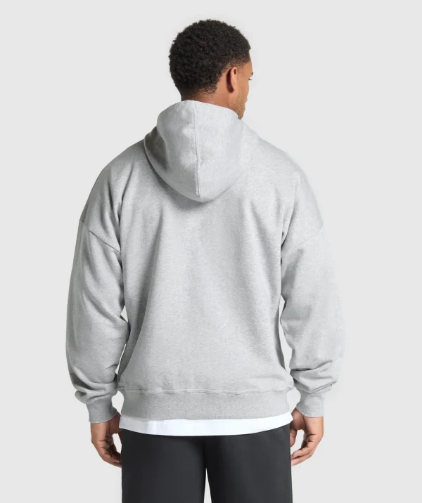 Outlet Gymshark Crest Oversized Zip Up Hoodie LightGreyCoreMarl