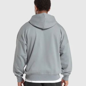 New Gymshark Crest Oversized Zip Up Hoodie DenimGrey