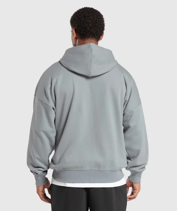 New Gymshark Crest Oversized Zip Up Hoodie DenimGrey