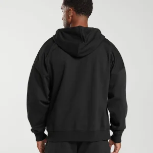 Best Gymshark Crest Oversized Zip Up Hoodie Black