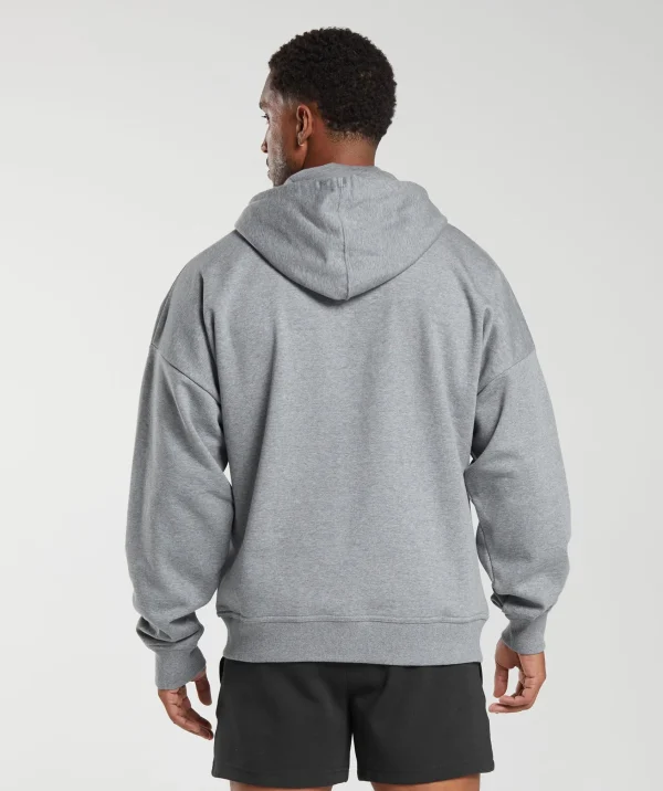 Online Gymshark Crest Oversized Zip Up Hoodie CharcoalGreyMarl