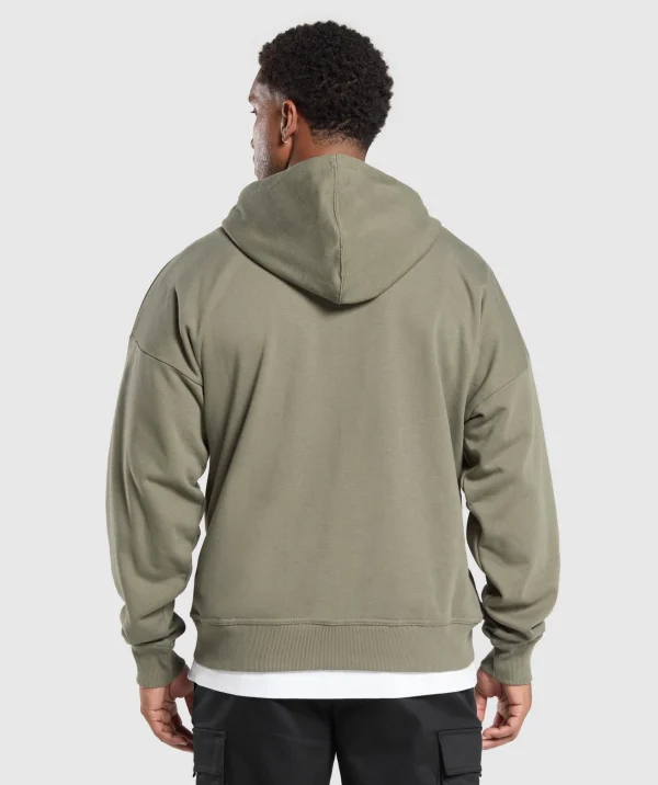 Discount Gymshark Crest Oversized Zip Up Hoodie BaseGreen