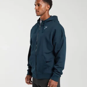 Online Gymshark Crest Oversized Zip Up Hoodie Navy