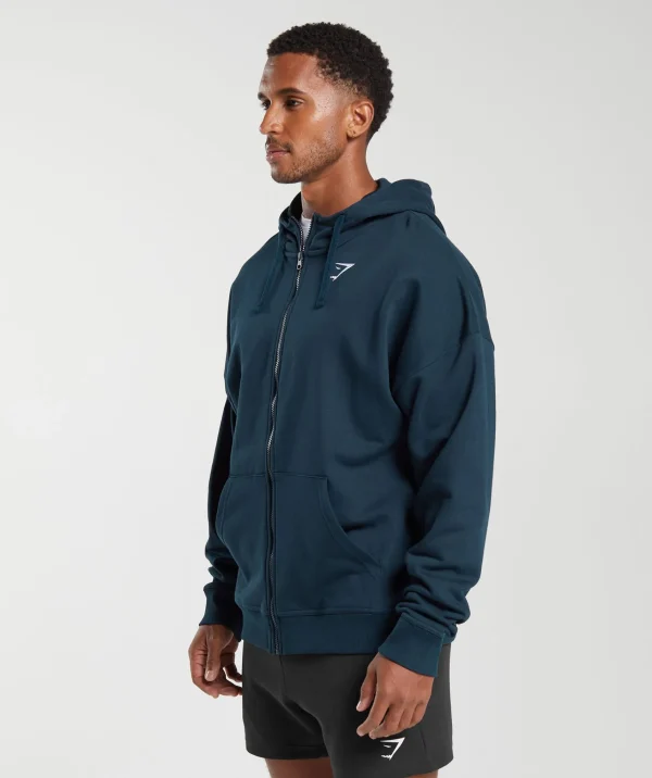 Online Gymshark Crest Oversized Zip Up Hoodie Navy