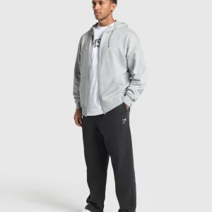 Outlet Gymshark Crest Oversized Zip Up Hoodie LightGreyCoreMarl