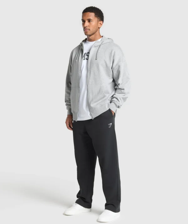 Outlet Gymshark Crest Oversized Zip Up Hoodie LightGreyCoreMarl