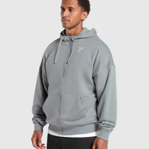 New Gymshark Crest Oversized Zip Up Hoodie DenimGrey