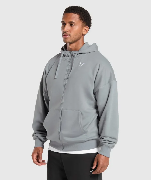 New Gymshark Crest Oversized Zip Up Hoodie DenimGrey