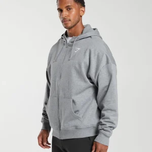 Online Gymshark Crest Oversized Zip Up Hoodie CharcoalGreyMarl