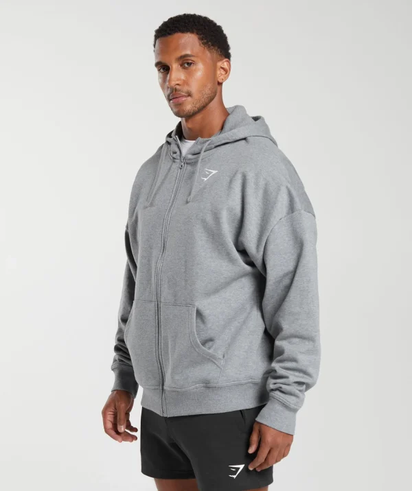 Online Gymshark Crest Oversized Zip Up Hoodie CharcoalGreyMarl