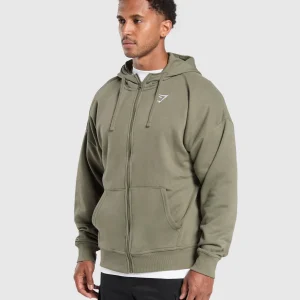 Discount Gymshark Crest Oversized Zip Up Hoodie BaseGreen