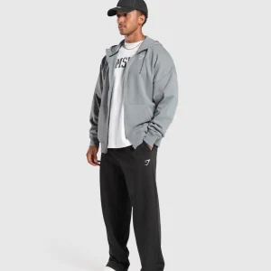 New Gymshark Crest Oversized Zip Up Hoodie DenimGrey