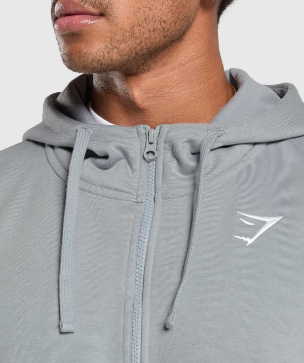 New Gymshark Crest Oversized Zip Up Hoodie DenimGrey