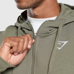 Discount Gymshark Crest Oversized Zip Up Hoodie BaseGreen