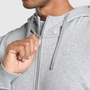 Outlet Gymshark Crest Oversized Zip Up Hoodie LightGreyCoreMarl