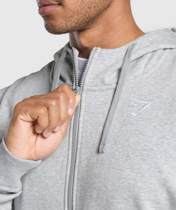 Outlet Gymshark Crest Oversized Zip Up Hoodie LightGreyCoreMarl