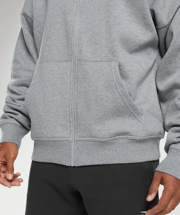 Online Gymshark Crest Oversized Zip Up Hoodie CharcoalGreyMarl