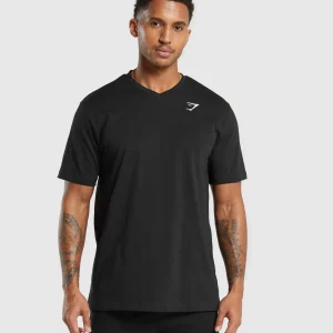 Discount Gymshark Crest V-Neck T Shirt Black