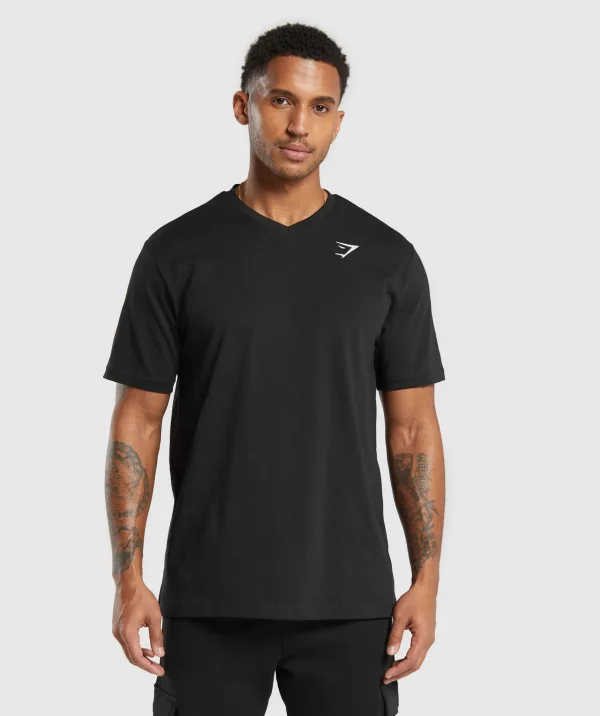 Discount Gymshark Crest V-Neck T Shirt Black